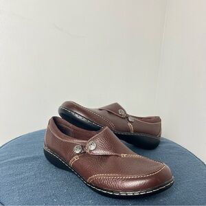 Clarks Brown Leather Slip-On Mules